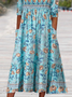 Loose Vacation Crew Neck Floral Women's Half Sleeve Scoop Neck Graphic Floral Printed Midi Dress