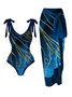 Vacation Abstract Printing V Neck One Piece With Cover Up