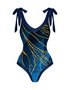 Vacation Abstract Printing V Neck One Piece With Cover Up