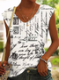 Loose Casual Text Letters V Neck Tank Top