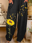 Cotton Floral Vacation Sunflower Art Print Lounge Pants