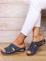 Vintage Hollow Out Stitch Wedge Heel Slide Sandals