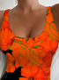 Printing Scoop Neck Vacation Floral One-Piece