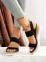 Plain High Elastic Strap Straw Wedge Sandals