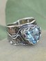 Vintage Blue Crystal Metal Distressed Ring Casual Vacation Women's Jewelry