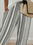Country Casual Cotton And Linen Striped Loose Pants