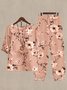 Casual Floral Crew Neck Loose Two-Piece Set