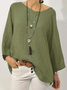 Loose Crew Neck Cotton Shirt & Blouses
