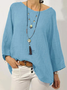 Loose Crew Neck Cotton Shirt & Blouses