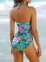 Vacation Plants Printing Notched One-Piece Swimsuit