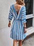 Summer Vacation Abstract Striped Loose Casual Belt Shirt Dress