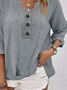 Casual Buttoned V Neck Lace Loose Shirt
