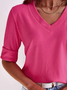 Regular Fit Plain Casual V Neck T-Shirt