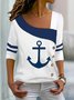 Casual Navy Anchor Long Sleeve Knit T-Shirt