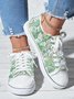 Green Butterfly Plants Print Raw Hem Lace-Up Canvas Shoes