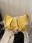 Leather Ruffles Pearl Chain Cloud Bag
