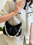 Leather Ruffles Pearl Chain Cloud Bag
