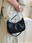 Leather Ruffles Pearl Chain Cloud Bag