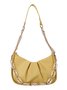 Leather Ruffles Pearl Chain Cloud Bag