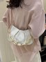 Leather Ruffles Pearl Chain Cloud Bag