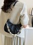 Leather Ruffles Pearl Chain Cloud Bag