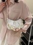 Leather Ruffles Pearl Chain Cloud Bag