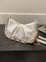 Leather Ruffles Pearl Chain Cloud Bag