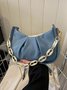 Leather Ruffles Pearl Chain Cloud Bag