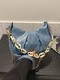 Leather Ruffles Pearl Chain Cloud Bag