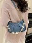 Leather Ruffles Pearl Chain Cloud Bag