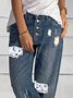 Denim Loose Floral Casual Jeans
