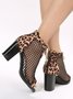 Leopard Breathable Mesh Peep Toe Chunky Heel Sandals Boots