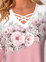 Contrasting Floral Loose Knit T-Shirt