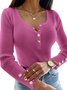 Womens Knit Tunic Sweater Tops Slim Fit Long Sleeve Buttoned Pullover