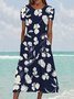 Floral Loose Crew Neck Vacation Dress