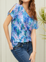 Casual Floral V Neck Loose T-Shirt