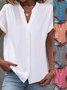 Plain Stand Collar Casual Loose Blouse