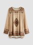 Cotton-Blend Casual Loose Geometric Long Sleeve Top