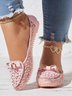 Elegant Applique Bowknot Decor Lace Split Joint Flat Shoes