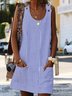 Striped Cotton-Blend Crew Neck Vacation Summer Dress