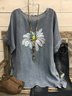 Cotton-Blend Vintage Loose Floral T-Shirts