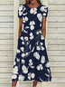 Floral Loose Crew Neck Vacation Dress