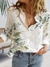 Casual Leaf Autumn Linen Micro-Elasticity Daily Loose H-Line Regular Blouse for Women