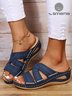 Vintage Hollow Out Stitch Wedge Heel Slide Sandals