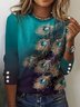 Feather Pattern Loose Crew Neck Casual T-Shirt