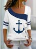 Casual Navy Anchor Long Sleeve Knit T-Shirt