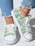 Green Butterfly Plants Print Raw Hem Lace-Up Canvas Shoes